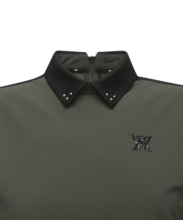 ANEW Golf: Women Back Zip Shoulder Tape Point Short T-Shirt - Khaki